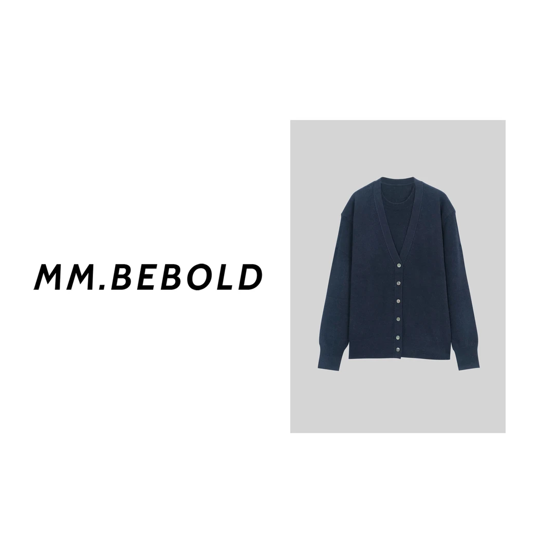 【蓓蓓精选】秋意 绵羊毛100 V领纽扣套头假两件针织开衫ZH856057