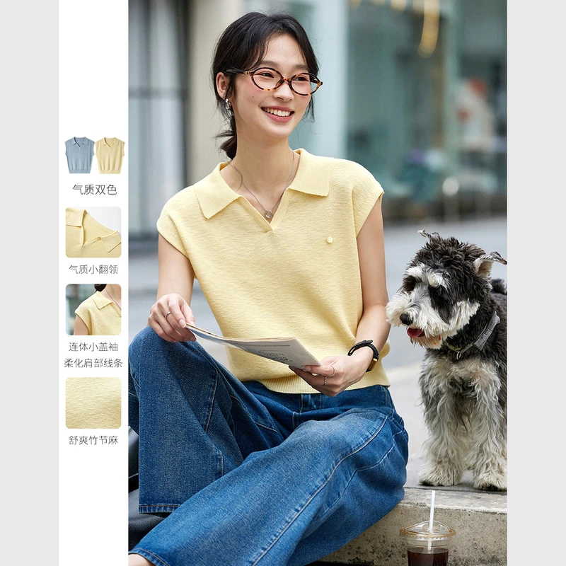 *气质百搭polo领短袖T恤女2025年夏季新款简约纯色正肩上衣73953