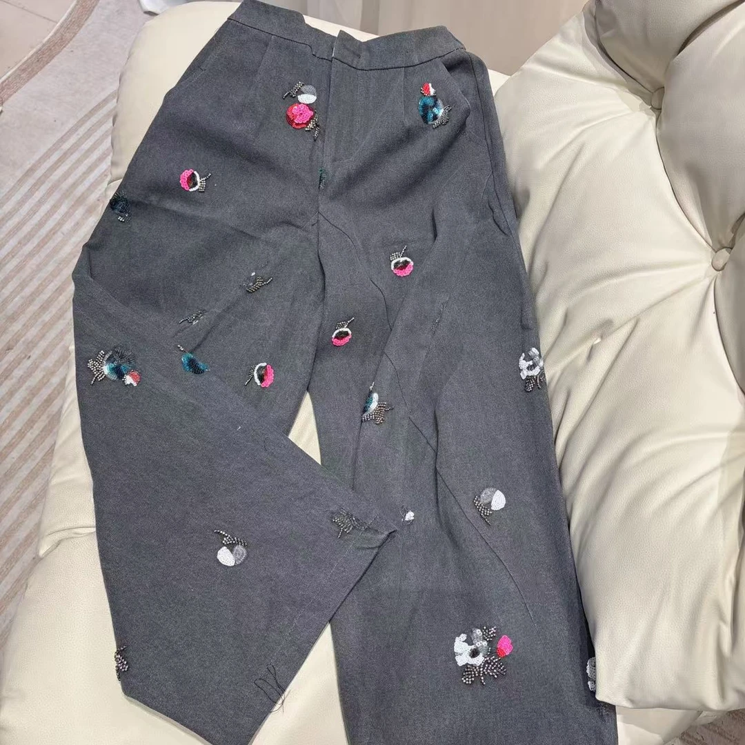 【一潮家】“美人裤”秋冬款重工刺绣串珠时尚气质国风牛仔裤 09319-1