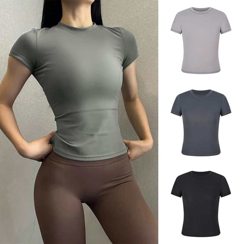 Moses Queen/魔西女王薄款运动训练瑜伽服显腰细微透紧身短袖上衣