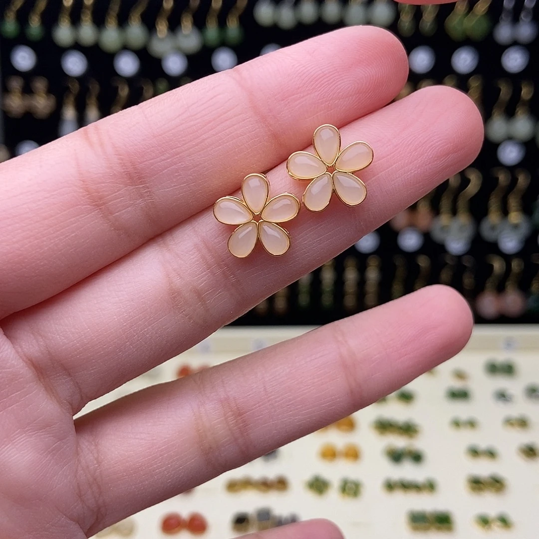 和田玉银S925镶嵌耳饰