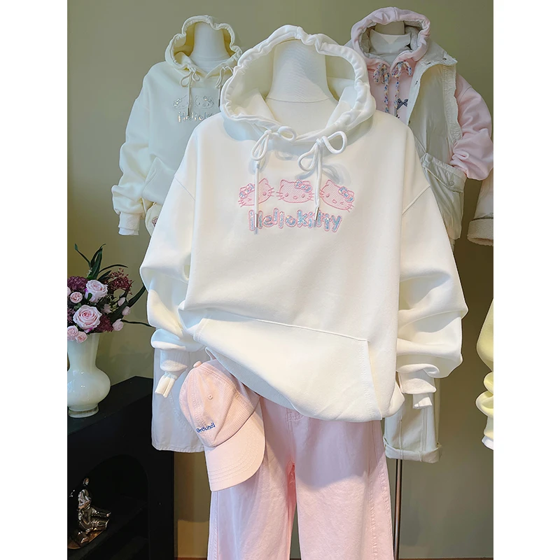 美式复古卡通猫咪刺绣连帽卫衣女秋冬新款宽松慵懒风oversize外套