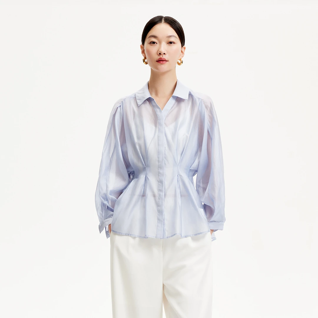 【粉丝专享】Vero Moda衬衫女翻领收腰微透质感褶325131008