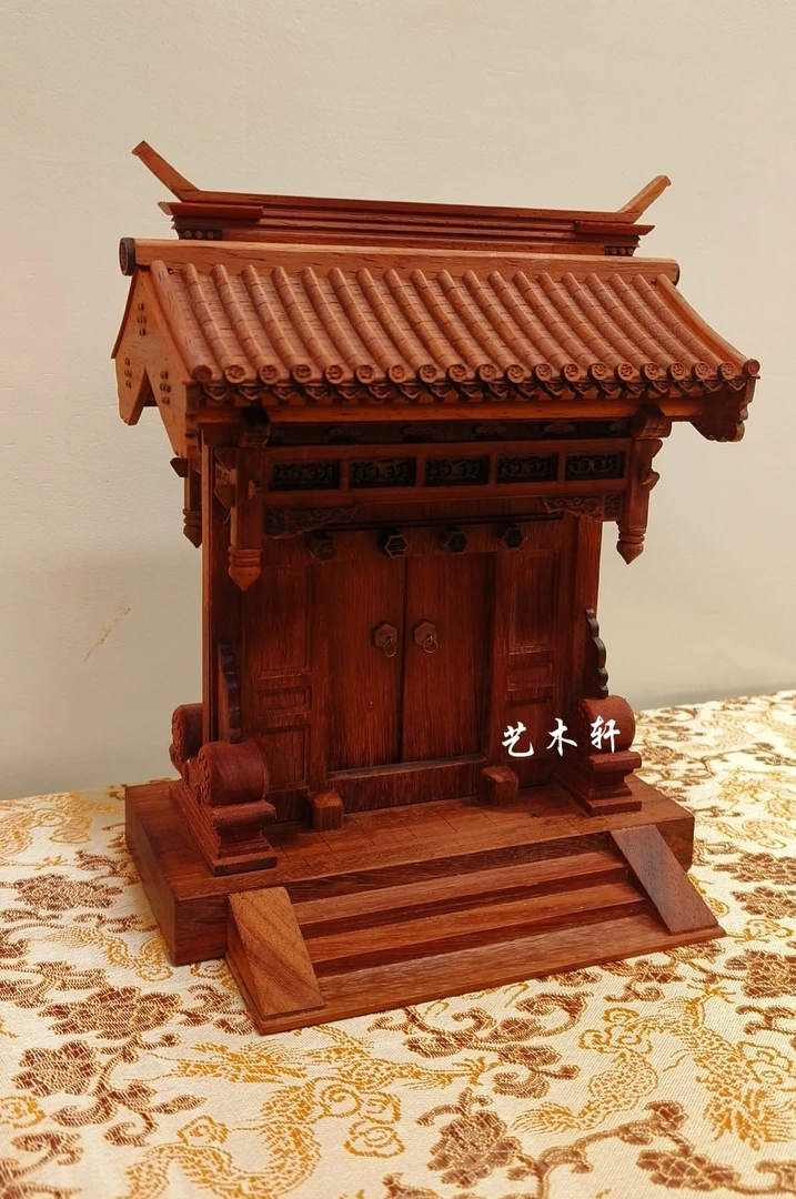 中式东阳复古木雕古建筑垂花门模型工艺品摆件拼装散装工艺品礼品