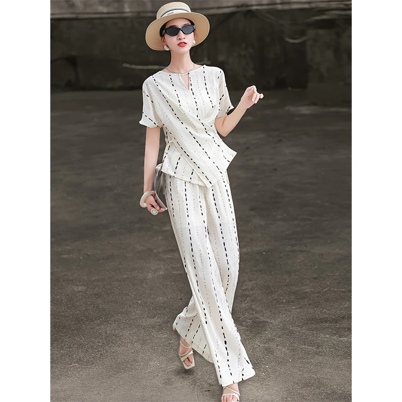 夏新款气设计感印花上衣阔腿裤时尚套装105XO9394