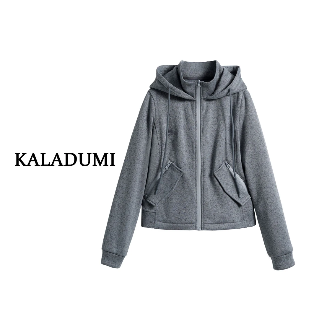 KALADUMI 秋季新款刺绣连帽显瘦卫衣女时尚简约休闲百搭外套