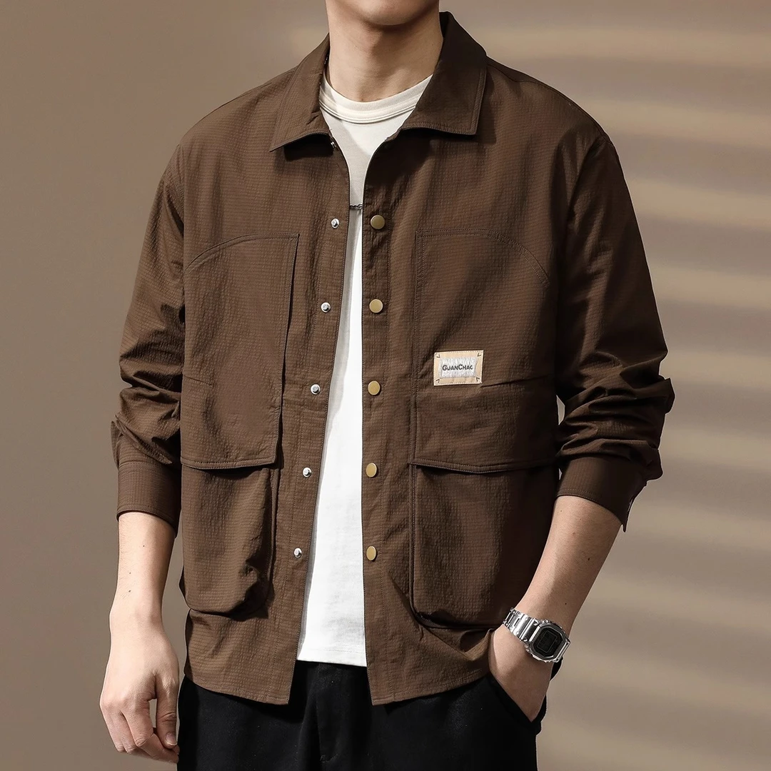 潮龛美式设计感工装衬衫式外套男春秋宽松复古休闲长袖衬衣夹克