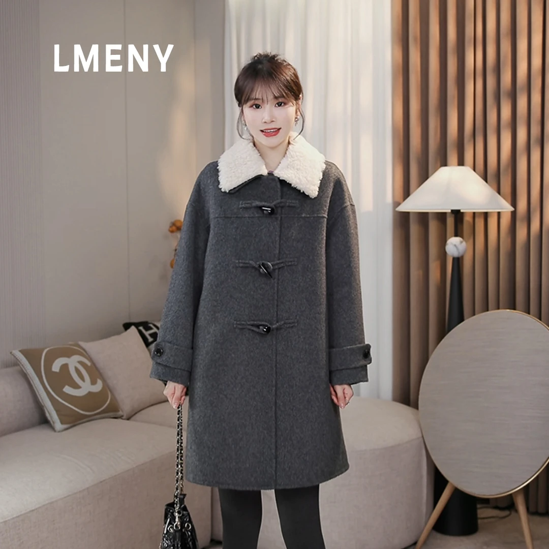 LMENY“牛角扣大衣”全羊毛大衣女25冬季新款中长款毛呢外套25DW024