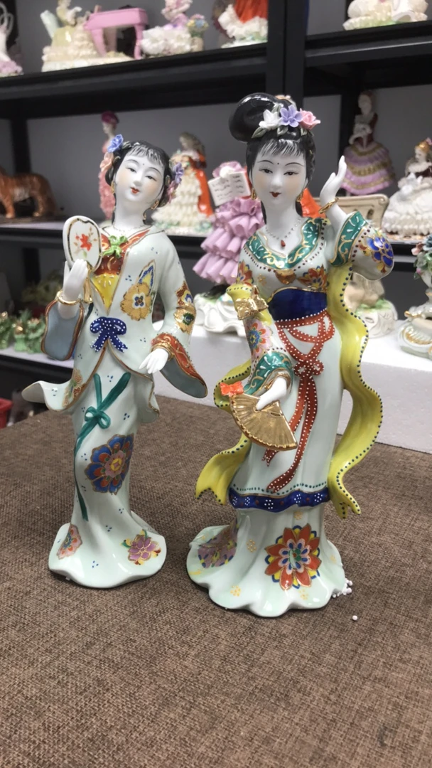 国风古韵 老货陶瓷 红楼系列 青绿宝钗扑蝶 东方美学 玄关摆件