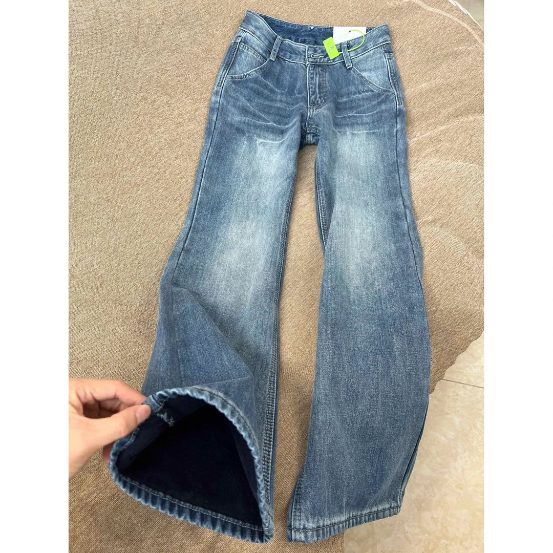 2025春季新款设计感中低腰马蹄裤子复古蓝百搭微喇叭牛仔裤女