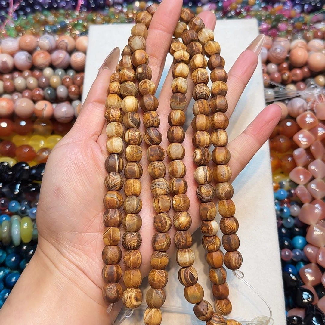 玛瑙/玉髓未镶嵌珠宝半成品11mm复古老玛瑙南瓜一条