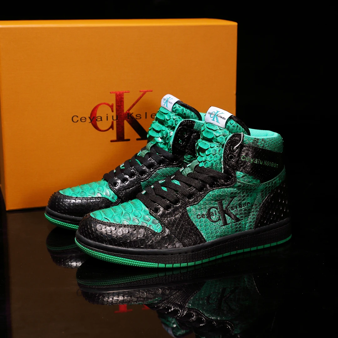 CEYAIU KSLCDN【定制】真皮黑绿轻奢潮鞋透气高帮板鞋轻奢百搭休闲