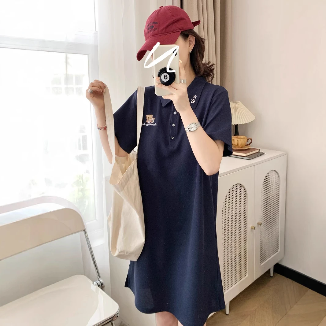 Polo领t恤裙女夏季新款休闲百搭显瘦中长款气质连衣裙裙子女款