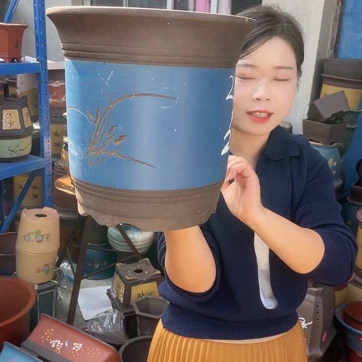 24蓝高栏花盆紫砂花盆紫砂