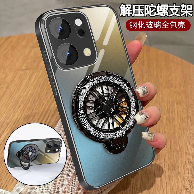适用opporeno14手机壳Reno14pro新款陀螺支架玻璃套男女全包防摔