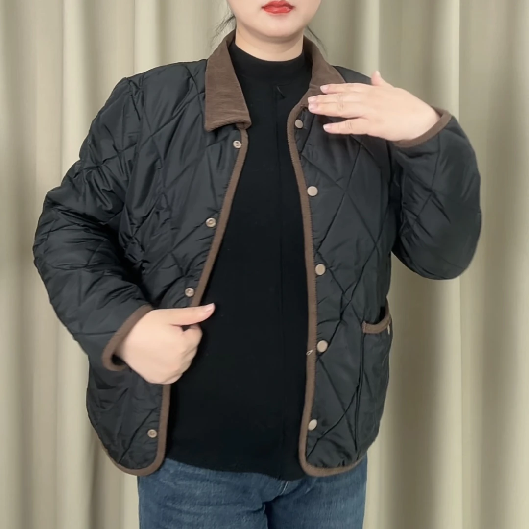 秋冬加厚保暖防风外套棉服女士短款时尚休闲百搭菱形格韩版上衣