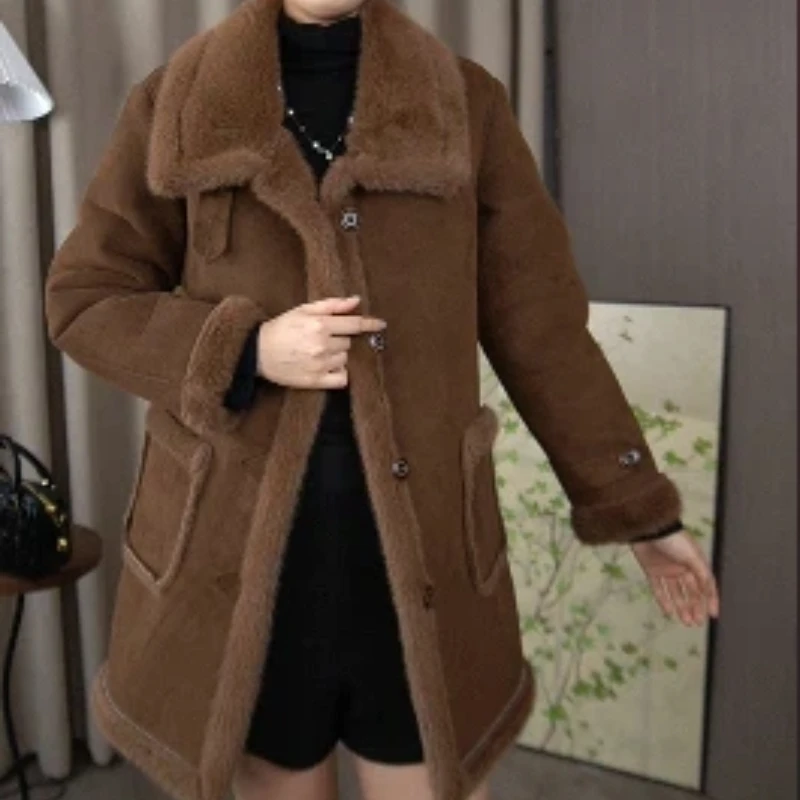 冬季新款加绒加厚皮毛 一体保暖外套