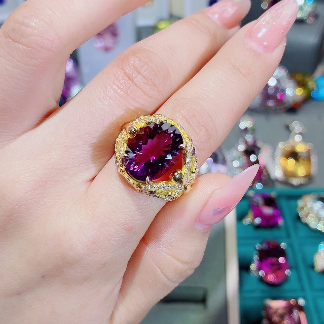 莉***)戒指银S925镶嵌紫晶戒指