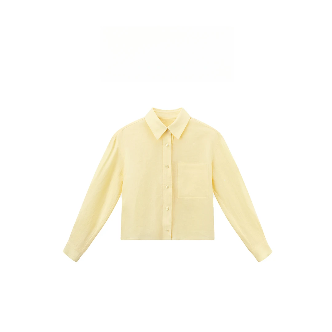 100亚麻Polo领短款长袖衬衣时上衣 742