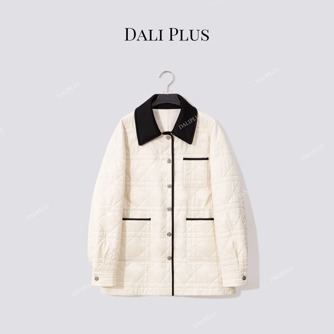 DALI PLUS“黑白绵羊服”绗内里绸缎高密菱格外套-D5CH5049-1