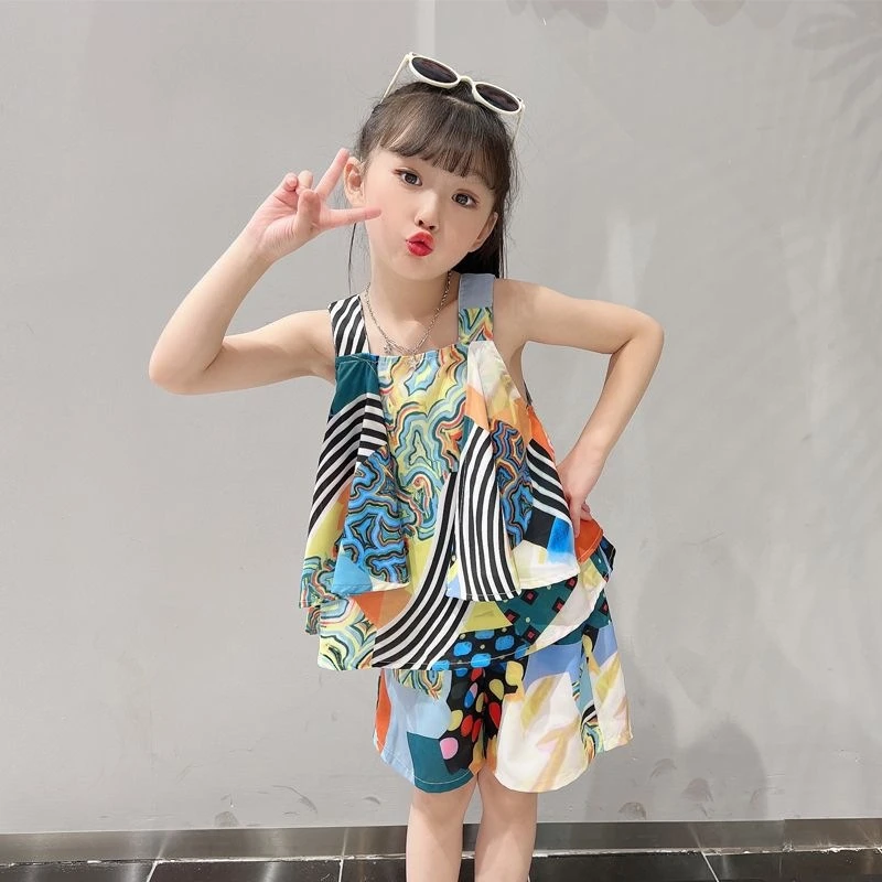 女童波西米亚套装夏季2025夏装薄款吊带印花时尚沙滩度假风两件套