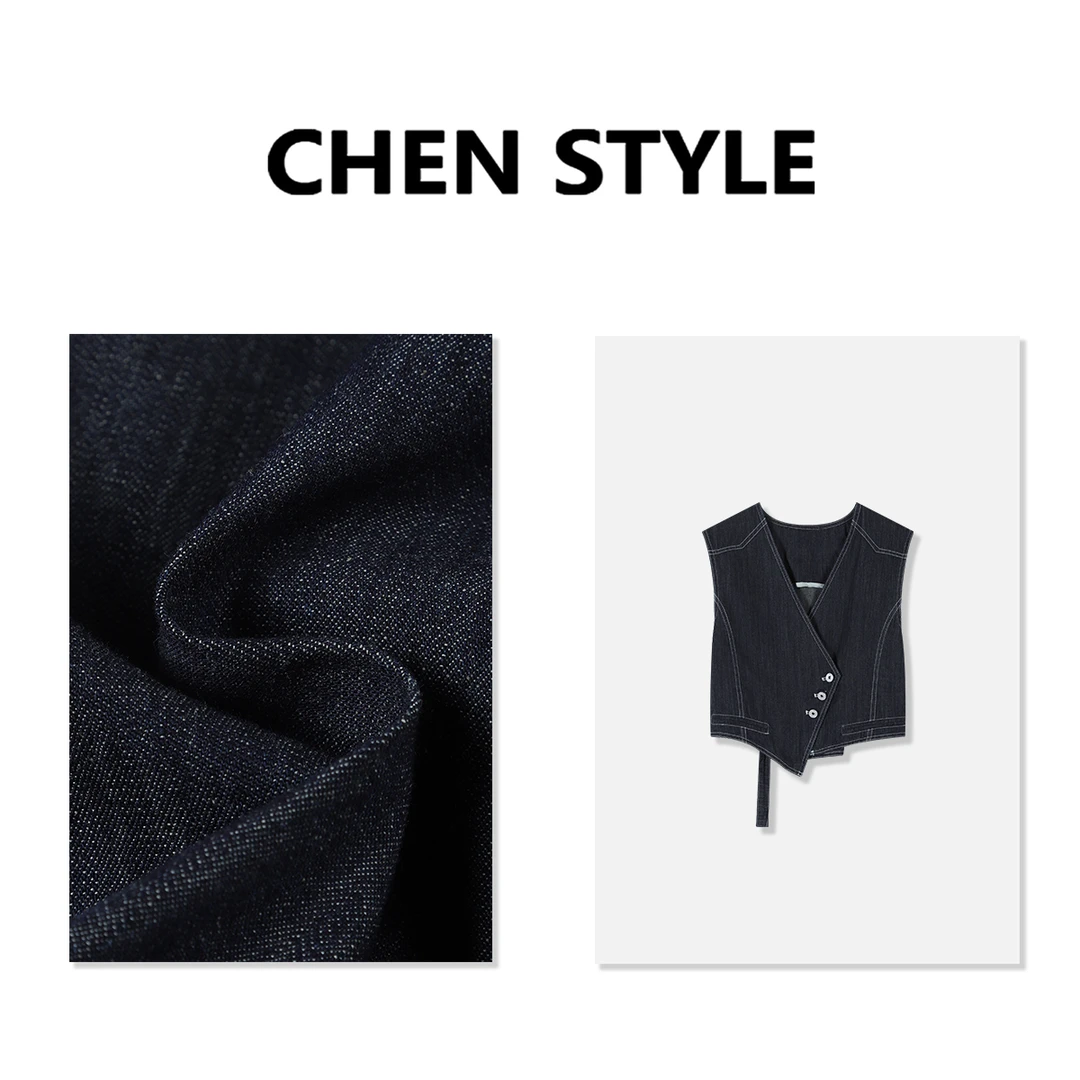 楚楚君~【又酷又飒】Y62711不规则百搭潮流纽扣牛仔马甲