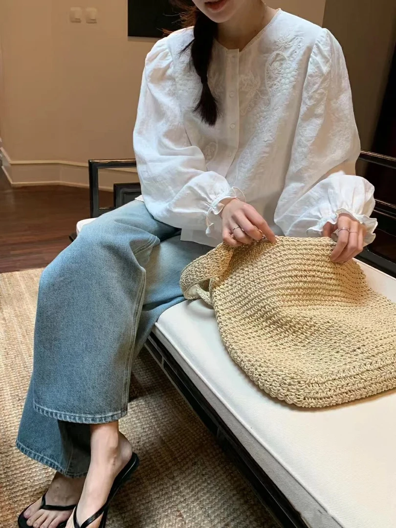 TZ 韩系春款精致刺绣小众花边衬衫2025春季新款TZ-012