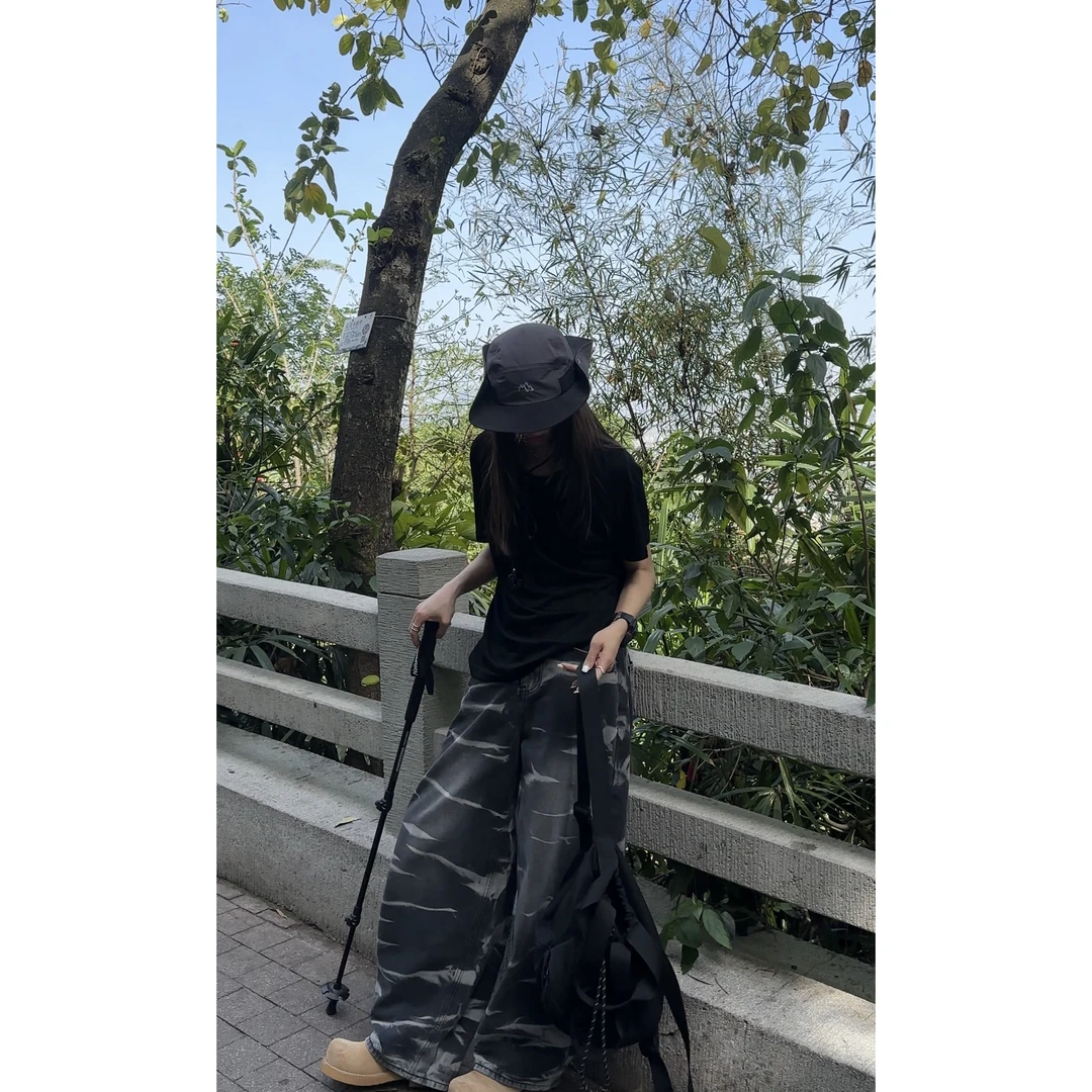 V姐-【水墨画】美式复古迷彩工装裤=QH88037ZL