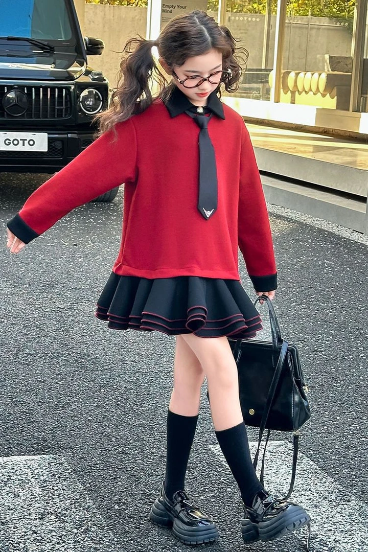 【丫丫童装】2025春季新款女大童学院风蓬蓬裙A089