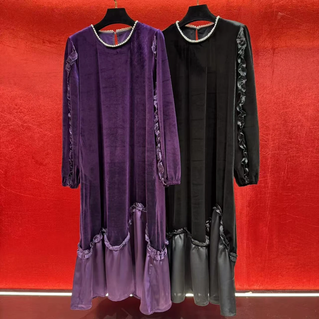 DanDancollectionstore【紫气东来】南油压褶慵懒风大码连衣裙424