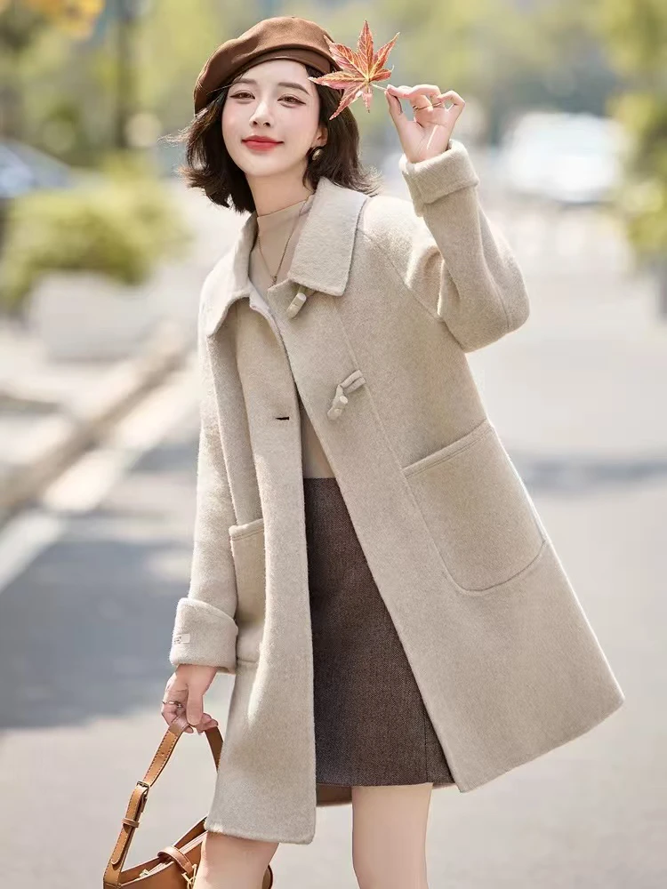 双面羊毛呢大衣女中长款春秋气质不过膝呢休闲外套网红