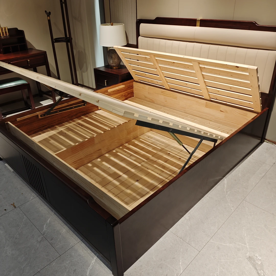 新中式实木床箱澳洲芬兰松木气压结构家用满铺床板气压结构