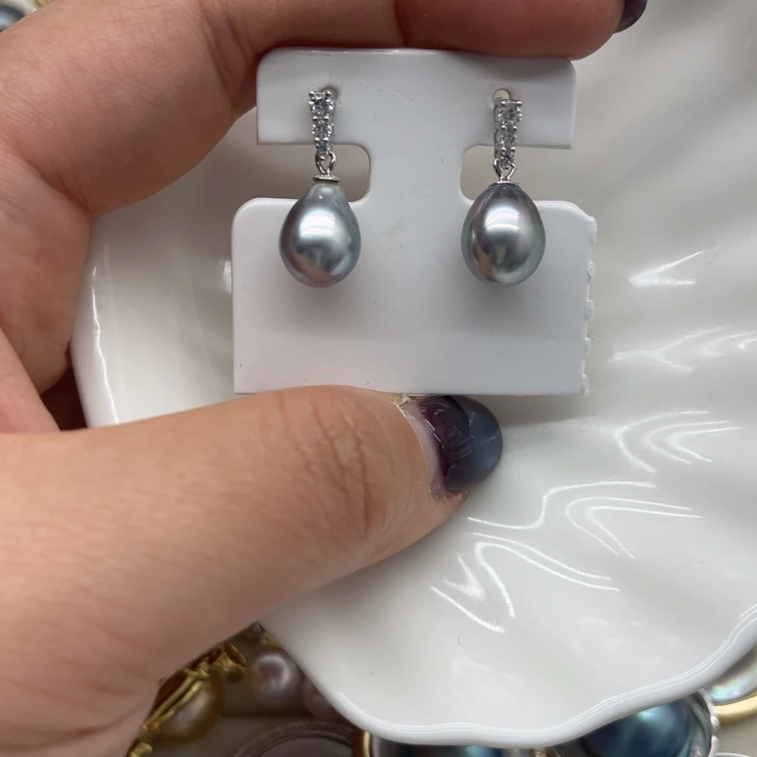 海水珍珠银S925镶嵌耳饰