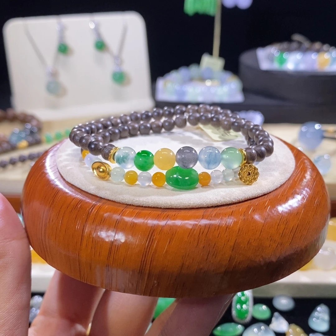 翡翠18K金镶嵌手串18K特色双圈手串