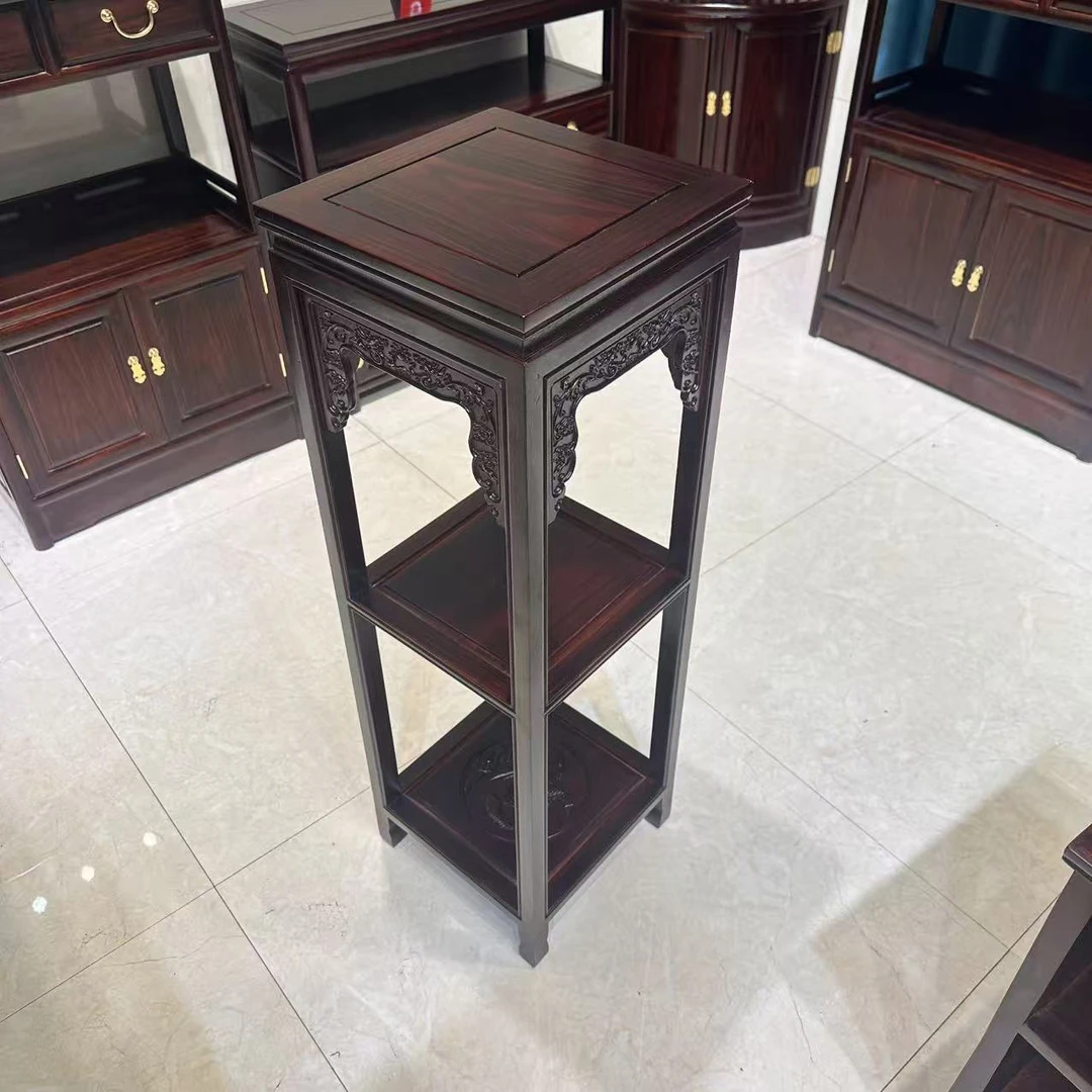 黑酸枝三层鲤鱼花架中式古客厅阳台盆景置物架