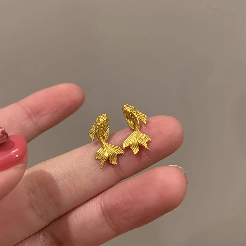 铜合金锆石耳饰 时尚新中式女金色少女风耳钉镶嵌复古可爱素款精