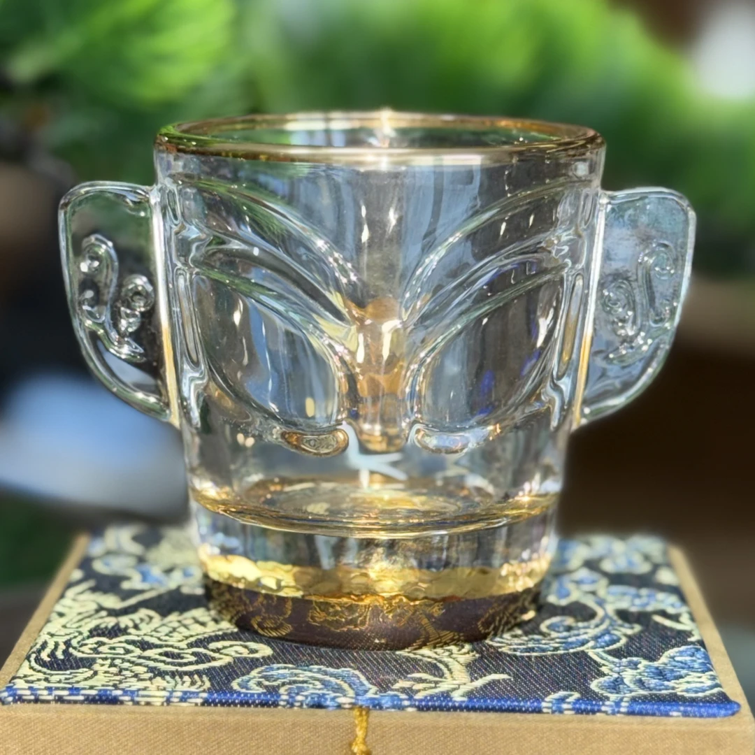 三星堆文创*双耳面具透明玻璃杯