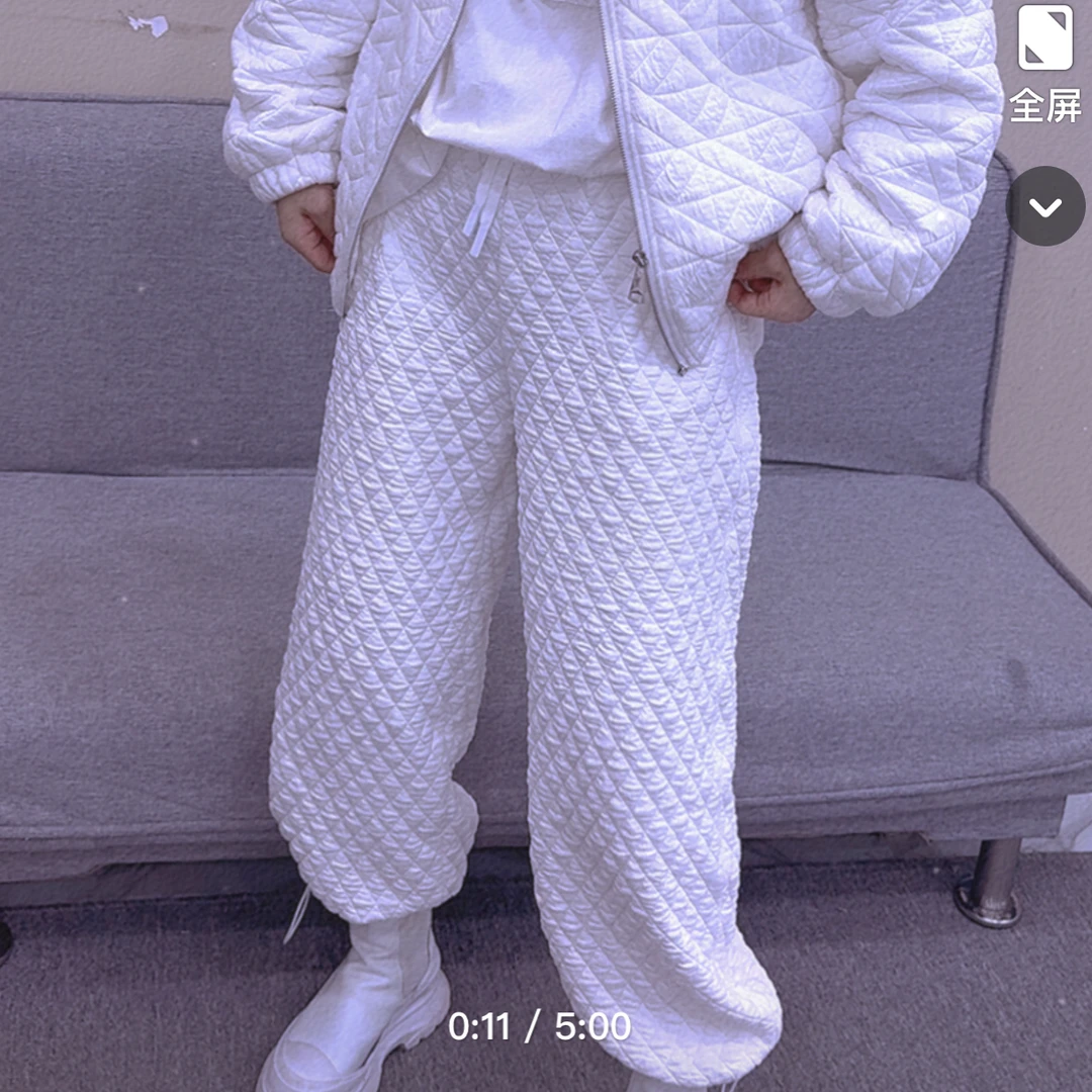 冬季白色加棉卫裤