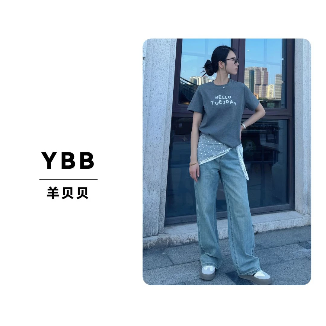 BXB【字母蕾丝T】短袖常规印花T恤ins简约春夏美式情侣休闲百搭圆领
