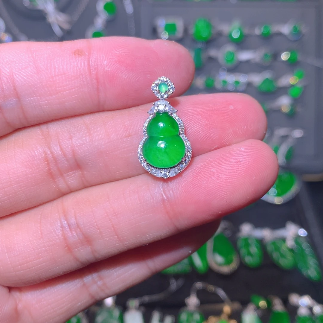 翡翠18K金镶嵌吊坠(不含链)天然翡翠