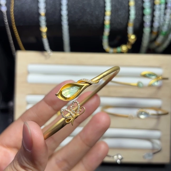 翡翠银S925镀金镶嵌手镯