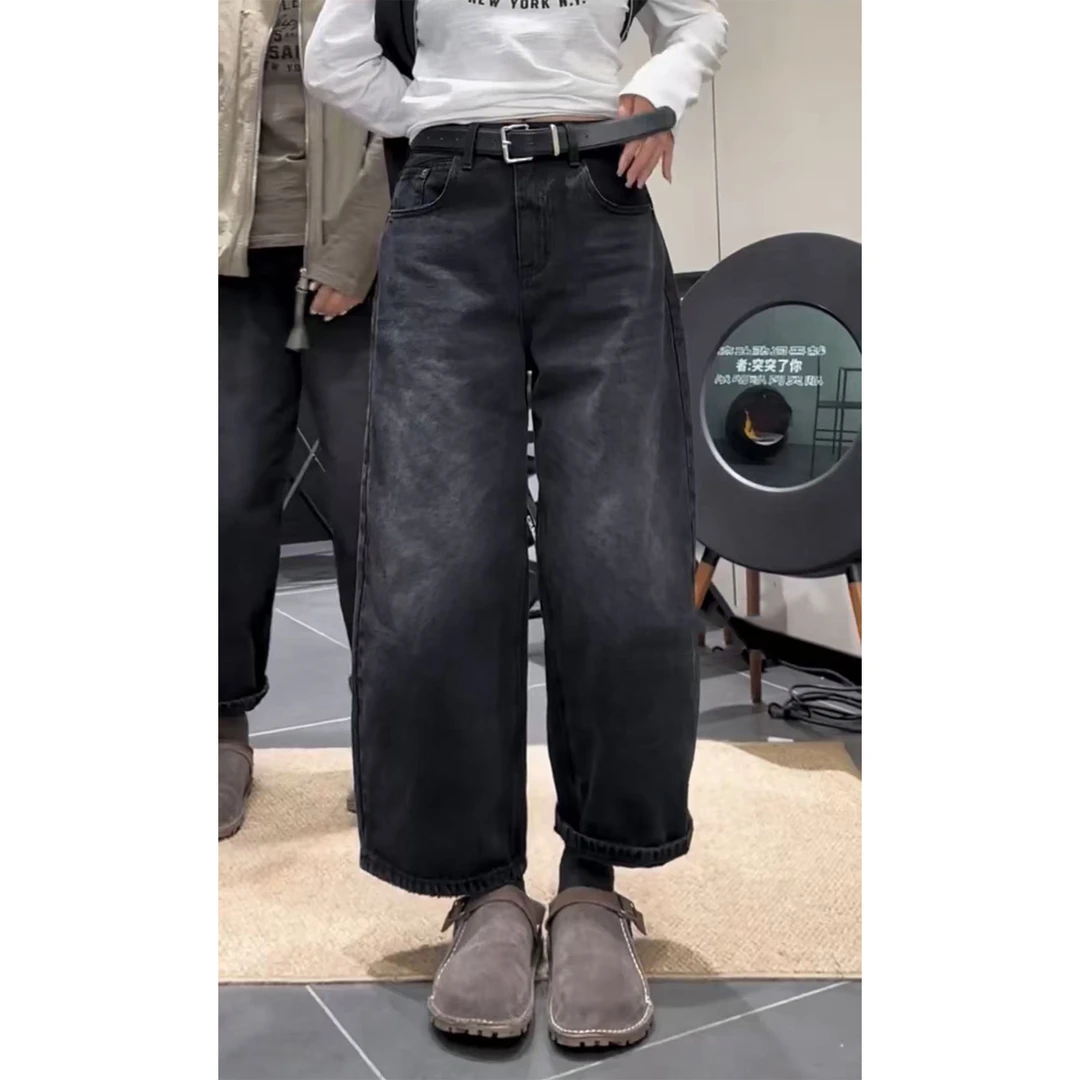 黑色阔腿裤显瘦牛仔裤女冬季新款牛仔裤子梨形身材萝卜裤百搭时尚