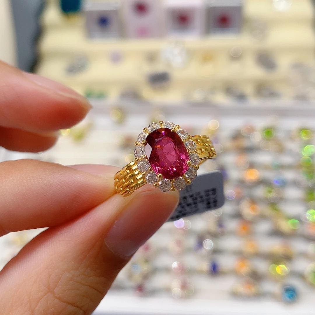 戒指戒指碧玺银S925镶嵌