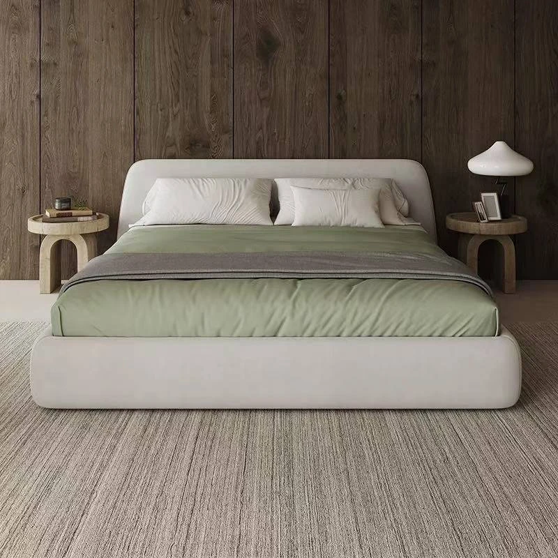 奶油风布床双人床榻榻米床布艺床主卧大床优雅简约婚床落地双人床