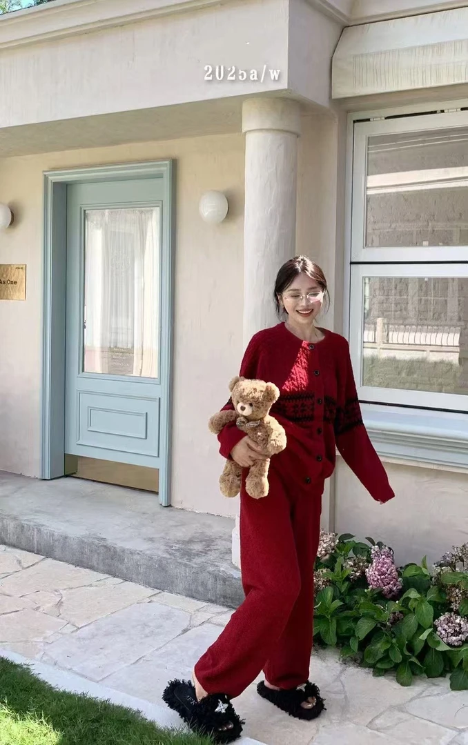 FENHONGSHU女士新款套秋冬轻奢气拉布布半边绒家居服睡衣套装