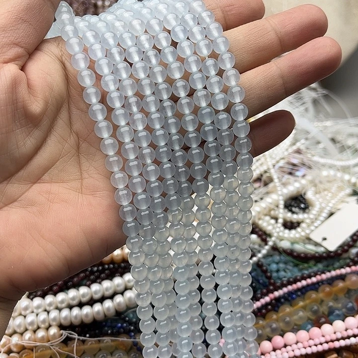 玛瑙/玉髓未镶嵌珠宝半成品一条6mm左右海蓝宝