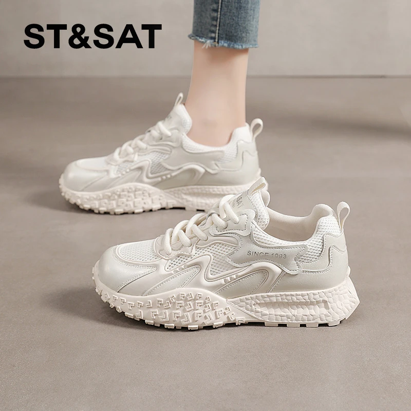 星期六德训鞋子女款爆款2025新款休闲百搭小白鞋女士厚底阿甘鞋女