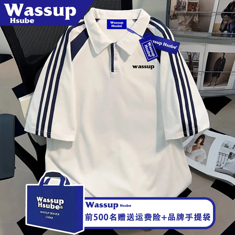 WASSUP HSUBE慵懒个性字母印花纯棉半袖insT恤男女款夏季POLO衫