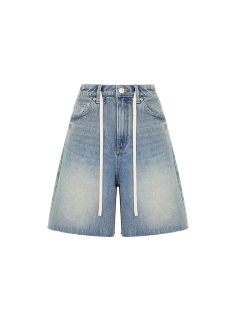 BYÏNG STUDIO 25ss新款洗水五分牛仔裤女短裤宽松阔腿裤