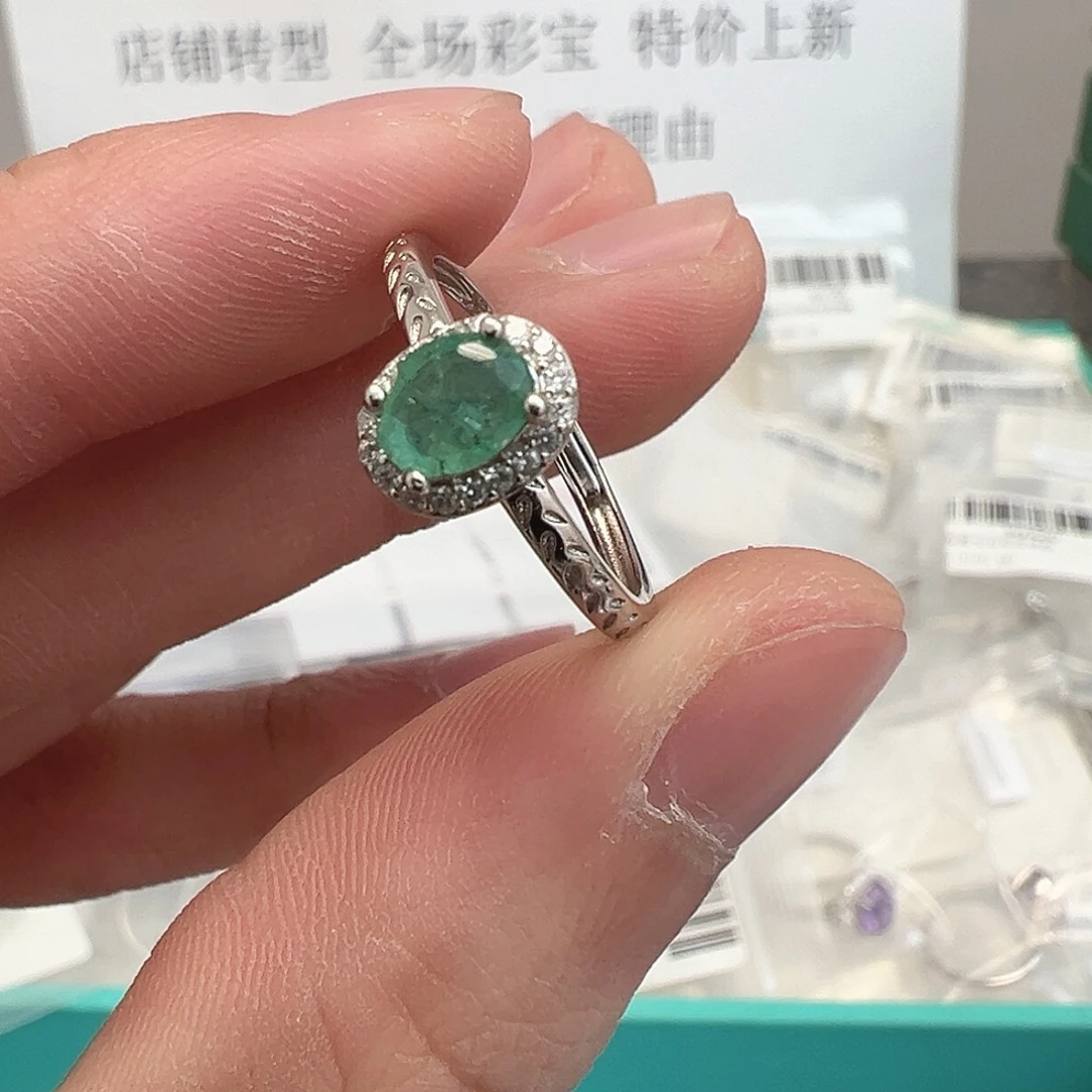 银S925镶嵌祖母绿戒指wy176